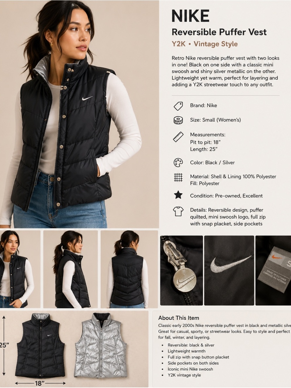 Vintage reversible Nike puffer vest
